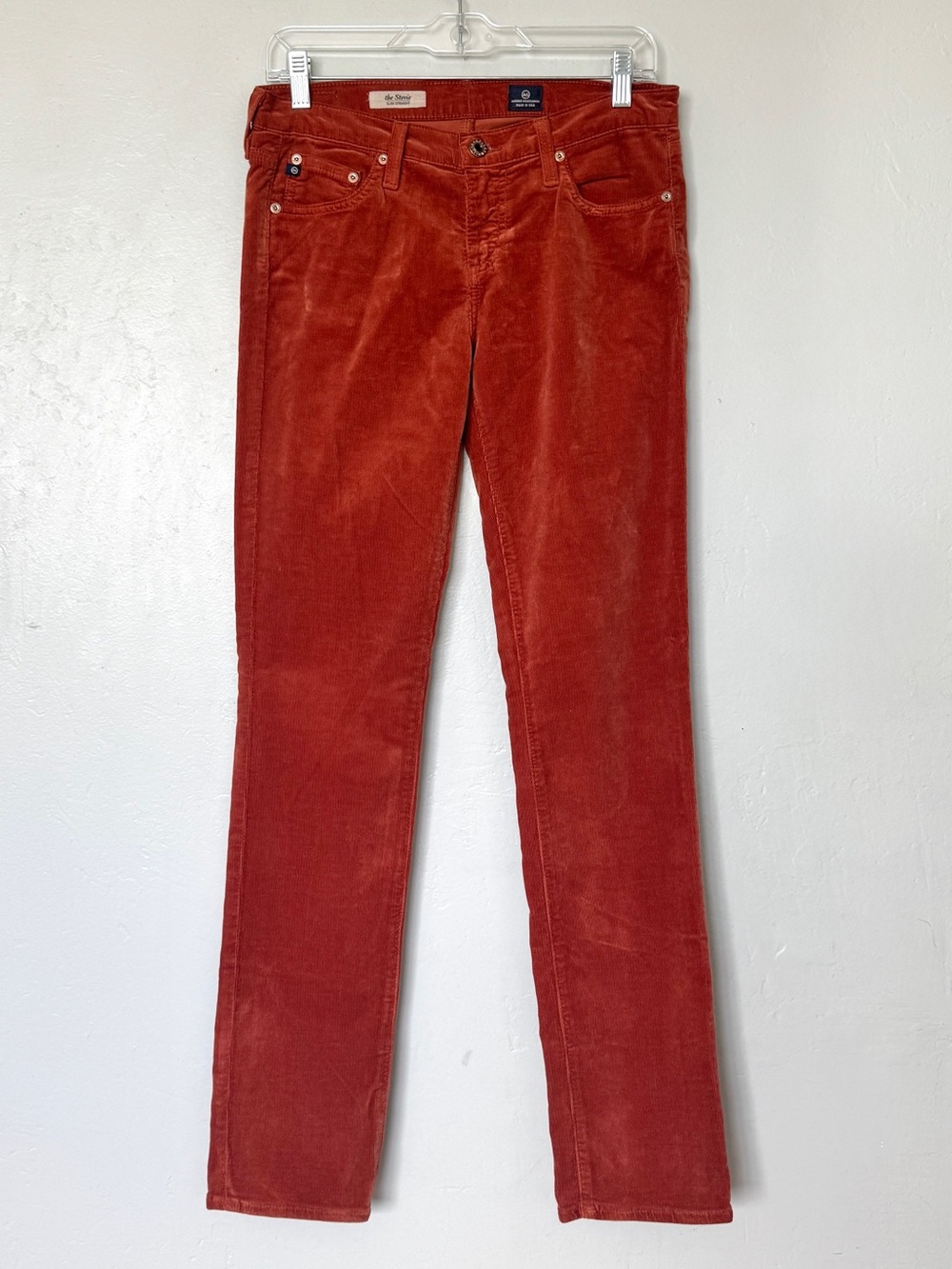 AG Stevie Slim Straight Mid-Rise Corduroy Jeans in Burnt Orange Size 28R
